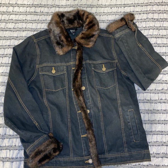 Faux Fur Cuffed Denim Jacket Retro Vintage Grunge Style - Picture 2 of 7